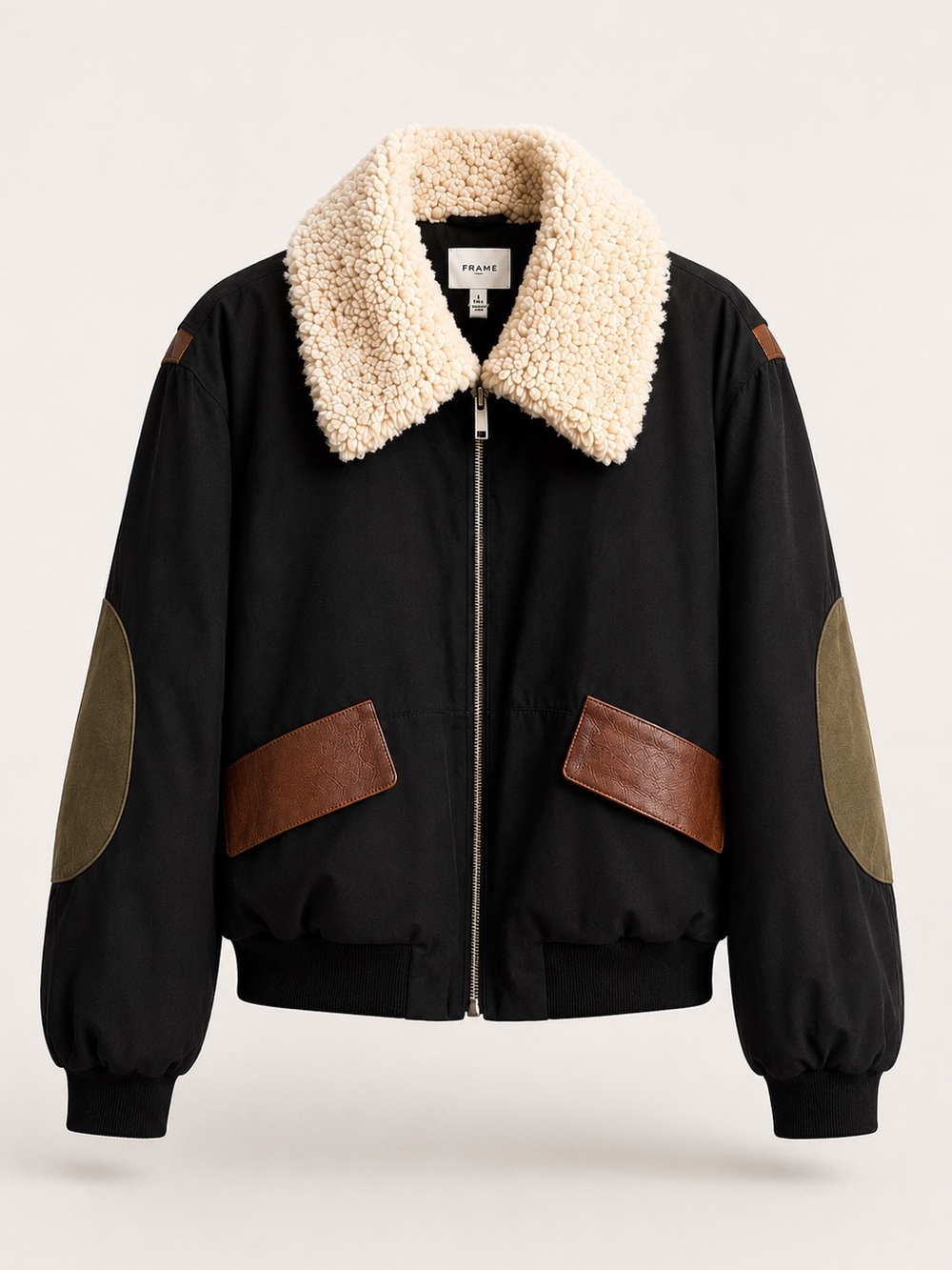 FRAME Luxury Shearling Leather Bomber Jacket